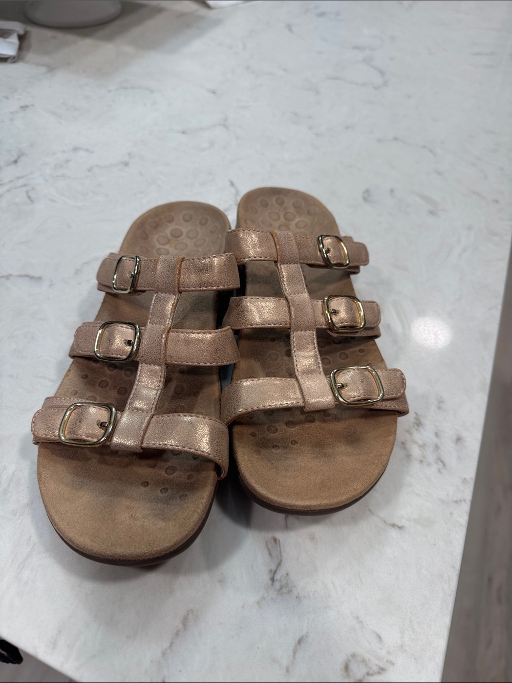 Vionic Kids Metallic Rose Gold Multi-Strap Buckle Sandals